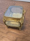 Vintage Ormolu Gold Filigree Beveled Glass Jewelry Casket Trinket Box 4 5 