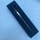 Excalibur Sword Letter Opener 9  Ornate Cross Handle Red Cabochon Display Box