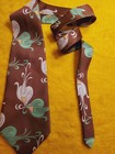 1970s Vintage Funky Wide Mod   Mens Tie   Beige  Green  Brown   Floral   55 