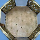Vintage Ormolu 8 Sided Octagon Casket Tufted Jewelry Box Amber Beveled Glass