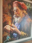 Italian Artist Alberto Ceconi 1897-1971 Oil On Canvas Painting Old Man With Pipe