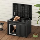 Plastic Dog House Outdoor Indoor Dog Kennel With Liftable Roof   Good Black gray