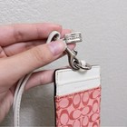 Coach Pink Signature Canvas Id Card Holder Lanyard Os Leather Card Slot