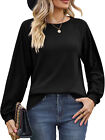 Womens Long Sleeve Top Crew Neck T-shirt Plain Waffle Tunic Solid Casual Blouse