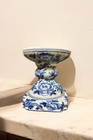 Mid Century Vintage Cobalt Blue Chinoiserie Porcelain Candle Holder  5 5 Inches