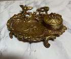 Vintage Ornate Brass Inkwell Art Nouveau With Floral And Bird Motif