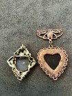 Vintage Gerrys Cameo Brooch Pin Pendant Gold Tone Diamond   Heart Dangle Lot 