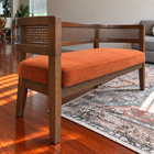 47 5  Mid Century Modern Rattan Loveseat Walnut Orange Upholstered Settee Sofa