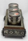Vintage Hand Hammered Wood Brass And Metal Spice Jar Box Cart Masala Dabba