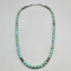 Kingman Turquoise Navajo Bench Bead Necklace Sterling Graduated Pawn Squash
