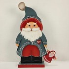 Vtg Hand Painted Wood Scandinavian Santa Gnome Holding Doll Standing Figure 18 