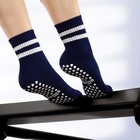 Elliosa Pilates Grip Socks Navy Blue White Striped Non Slip Crew Yoga Barre