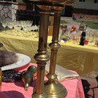 Pair Of Large Antique Brass Round Candle Holders For Candles