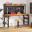 59  L Heavy-duty Adjustable Workbench With Pegboard   Power Outlets Hooks Garage