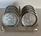 Vintage Set Of 8 Everlast Forged Aluminum Coasters Tray Stand Floral Embossed