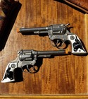 Vintage Hubley Toy Cap Guns And Cowhide Holster Belt Horses Steer Western