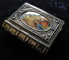 Old Vintage Metal Silver Box And Glass Rosary Image Of The Blessed Virgin Mary