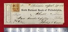 1863  civil War Era   sixth National Bank Of Philadelphia  Check sc  R15 Stamp 