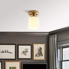 Vintage Flush Mounted Ceiling Light Cylinder White Glass Shade Lighting Fixture