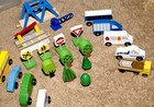23 Piece Lot Melissa And Doug Wooden Town City Cars Trucks Trees Signs Bridge