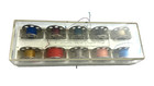 Vintage Set Of 10 Sewing Machine Bobbins  In Kenmore Plastic  Storage Box   Case