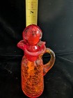 Orange   Red Crackle Glass Decanter 7 In Decorative W  Stopper