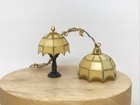 Miniature Dollhouse Table Lamp And Hanging Light W Chain Tested Works Vintage 