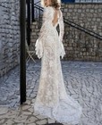 Luxury Long Sleeves V-neck Boho Mermaid Wedding Dress Lace Appliques Bridal Gown
