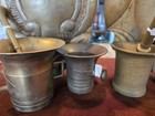 Antique Heavy Brass Lot -  Mortars  4  Pestles  3  And Brass Wall Plaques