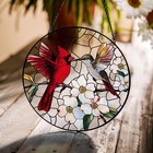 Cardinal Sakura Stained Glass Suncatcher  Lovebirds Window Hangings Decor