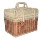 Vintage Wicker Sewing Basket With Lid   Handles Small Two Tone 8  X 6  X 7  Tall