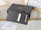 Prada Saffiano Leather Card Holder Zip Coin Pocket 6 Card Slots Unisex Wallet 8  