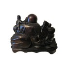 Vintage Chinese Laughing Smiling Buddha With Children Carved Wood Figure 