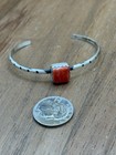 Navajo Handmade Sterling Silver Red Spiny Oyster Shell Stacker Cuff Bracelet