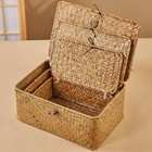 Natural Seagrass Storage Basket Set Handwoven With Lids 3-piece Boxes