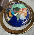 Gemstone Floor Base World Globe Semiprecious Inlay Lapis Lazuli  Brass  Vintage 