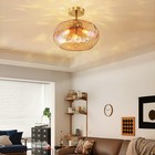 Amber Semi Flush Mount Ceiling Light  14   Vintage Glass Ceiling Fixture 3-light