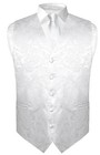 Men s Dress Vest Necktie For Suit Tux White Color Paisley Design Tie Hanky Set