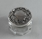 Vintage Fluted Glass Vanity Jar With Sterling Silver Lid Art Nouveau Design 
