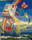 Beachside Kites Butterfly   Rainbow Needlepoint Wall Art Framed 21  X 17 