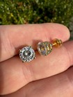 Mens Ladies Real Portuguese Cut Moissanite Stud Earrings Gold Over 925 Silver