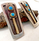 Ric Charlie Modernist Southwestern Earrings Sterling   18k Gold   Blue Turquoise