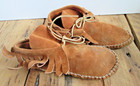 Vintage Handmade Size 5 Suede Leather Moccasins Usa Native Made Brown Flat Feet