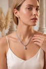 Stainless Steel 18k Plated Double Layer Teardrop Pendant Necklace Rope Chain