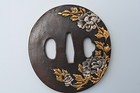 Tsuba Japanese Antique Made Of Copper Mumei Peony Design Edo Era