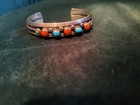 Native American Sterling Silver Turquoise Coral Cuff Bracelet 