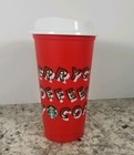 Starbucks Limited Edition Reusable Red Cup W  Lid 16oz Grande Merry Coffee 2019