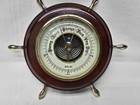 Vintage German Barometer Ships Wheel Design Wood And Brass