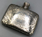 Antique Sterling Silver Flask With Etched Design And English Hallmarks  Nice 