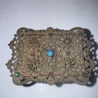 Antique 19thc French Or Asian Ornate Filigree Jeweled Enamel Trinket Box - Small